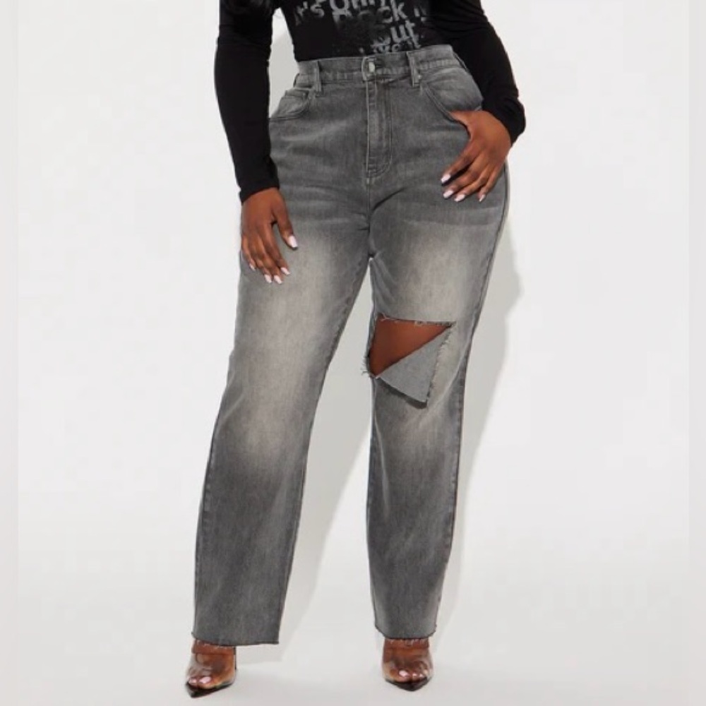 High Waisted Distressed Straight Leg Gray Denim Jeans Size 11